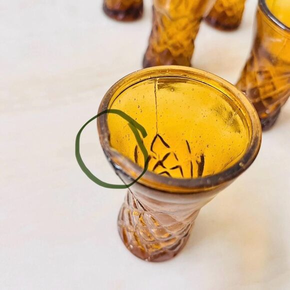 MCM Amber Glass Decanter Set w/6 Cordial Glasses Diamond Pattern Barware Taiwan - Picture 14 of 14